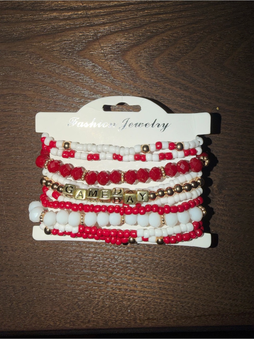 Game Day Red & White Beaded Bracelet Stack